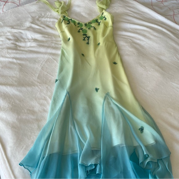 ❄️SOLD❄️ Vintage 90s Y2K Silk Beaded Fairycore Tinkerbell Whimsical Dress S M - Picture 12 of 12